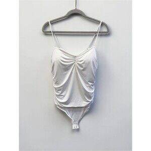 Express Body Contour White Ruched Bodysuit Size XL Sleeveless Stretch Top